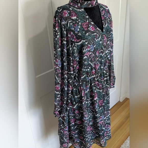 Lane Bryant Women's Cutout Mock-Neck Fit & Flare Dress, Sz18 GreenBlack Like New - Picture 7 of 14